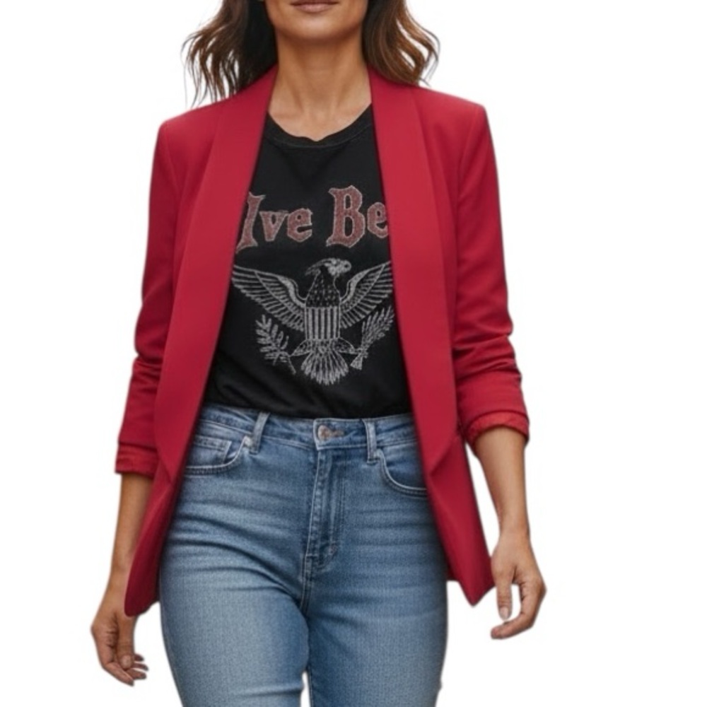 Mural Slouchy Boyfriend Blazer Dark Bright Pink Size S